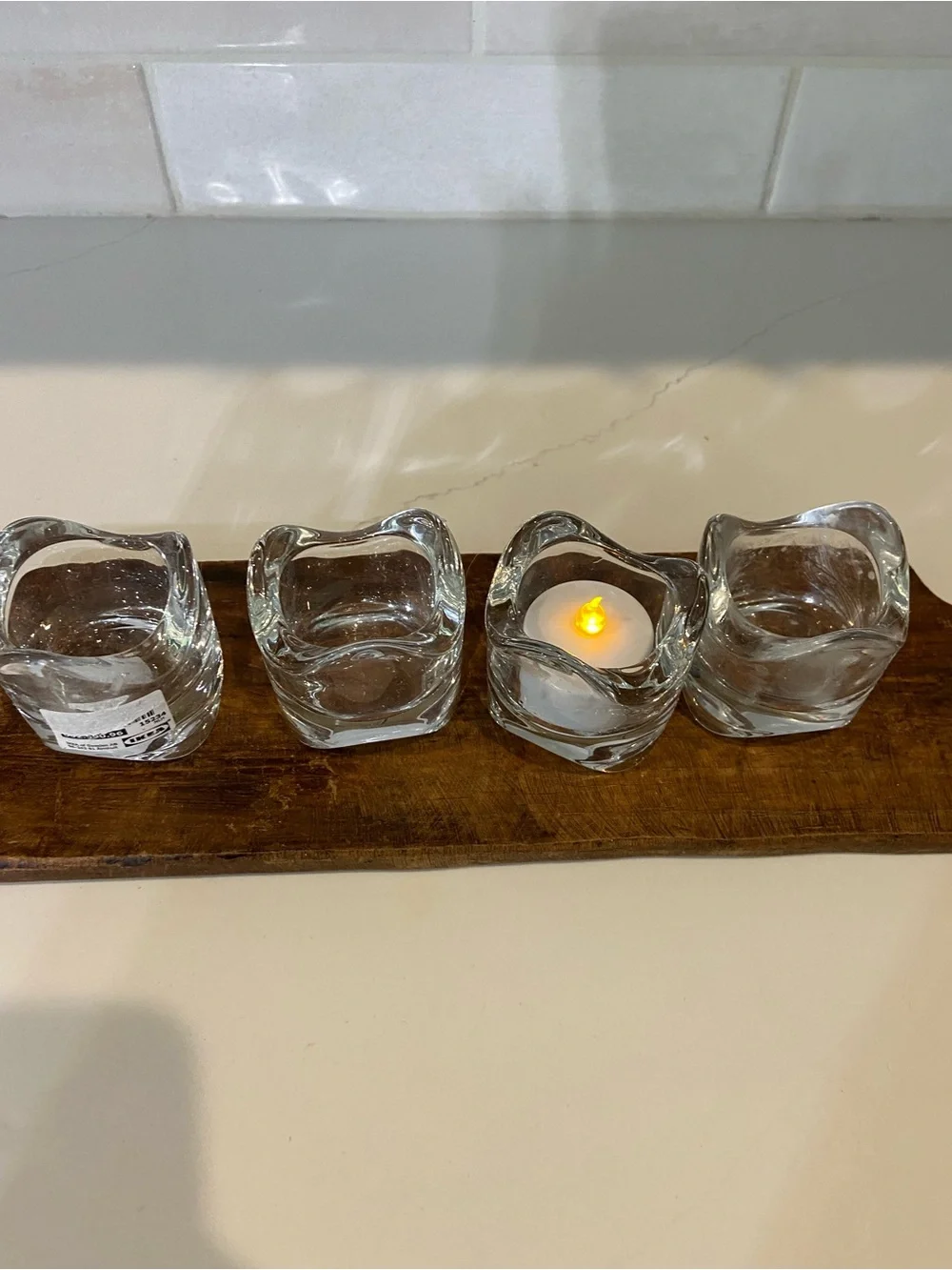 IKEA Clear Glass Tea Light Holders with Wavy Square Design - Clear